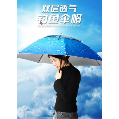 二折雙層防風傘帽頭戴式雨傘定制男女折疊垂釣魚遮陽晴雨帽傘
